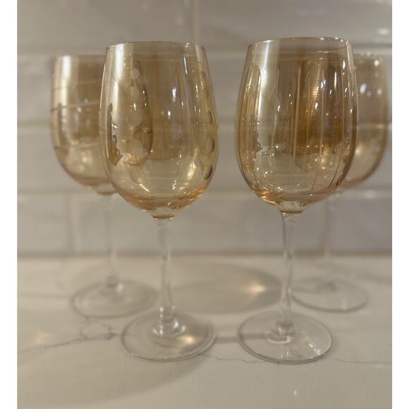 Mikasa Set Of 4 Cheers Orange Stemmed Crystal Wine Glasses Etched Patterns - Picture 2 of 15